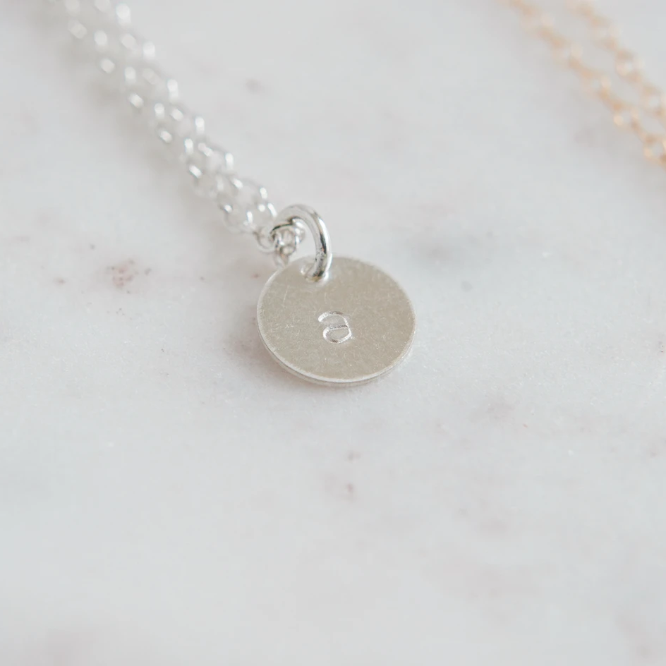 Sterling Silver Stamped Letter Necklace (9mm disc)