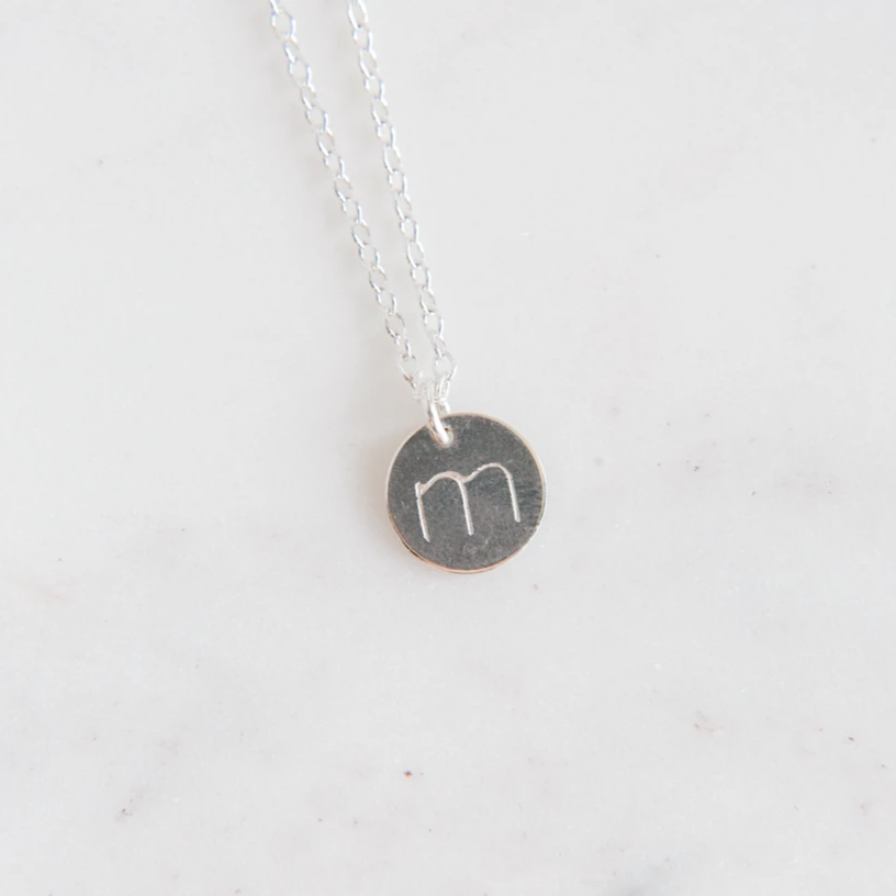 Sterling Silver Stamped Letter Necklace (11mm disc)
